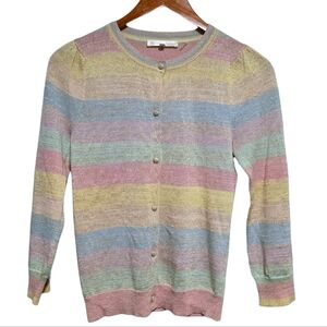 LoveShackFancy Knit Cardigan in Pastel Rainbow Metallic Stripe Size 12Y